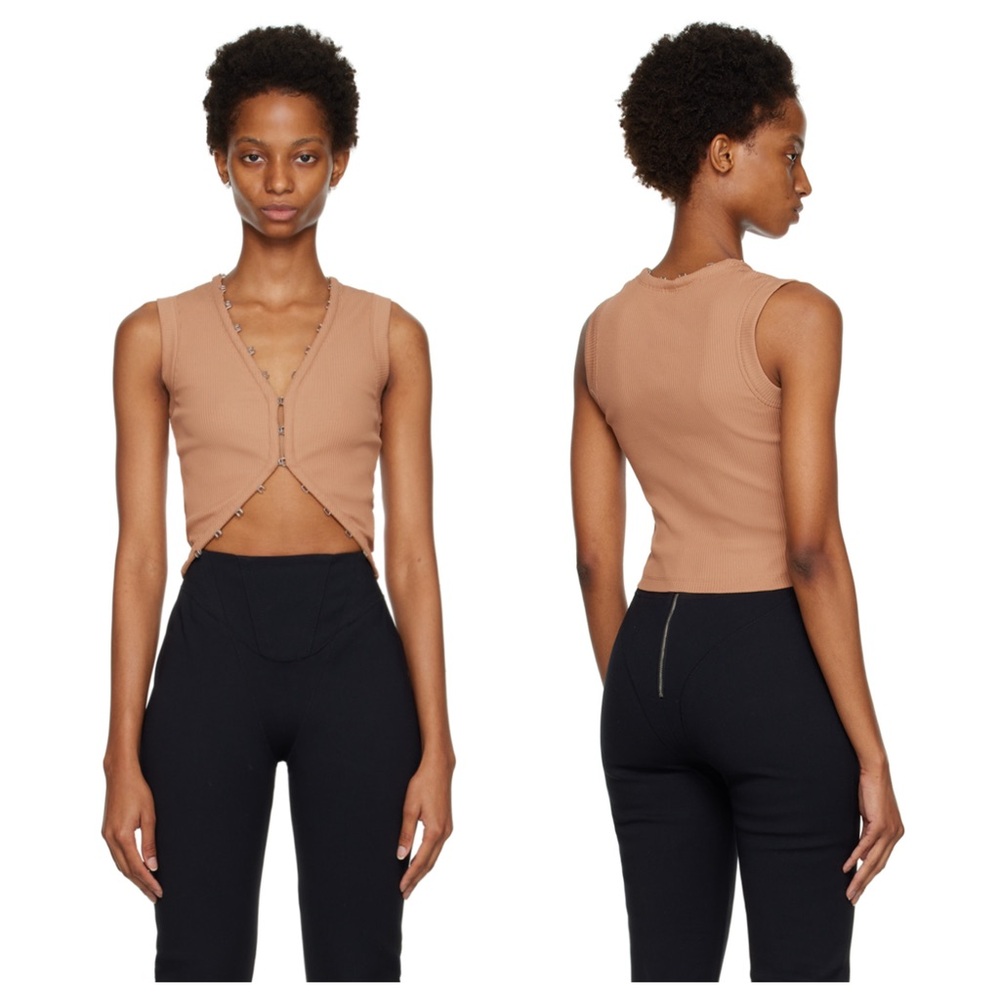 Dion Lee Tan Sleeveless Cropped Tank with Hook-Front